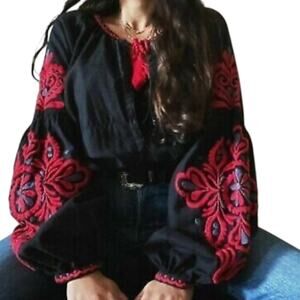 Zara Bohemian Embroidered Festival Top Blouse Tunic,  Hippie, Statement. S